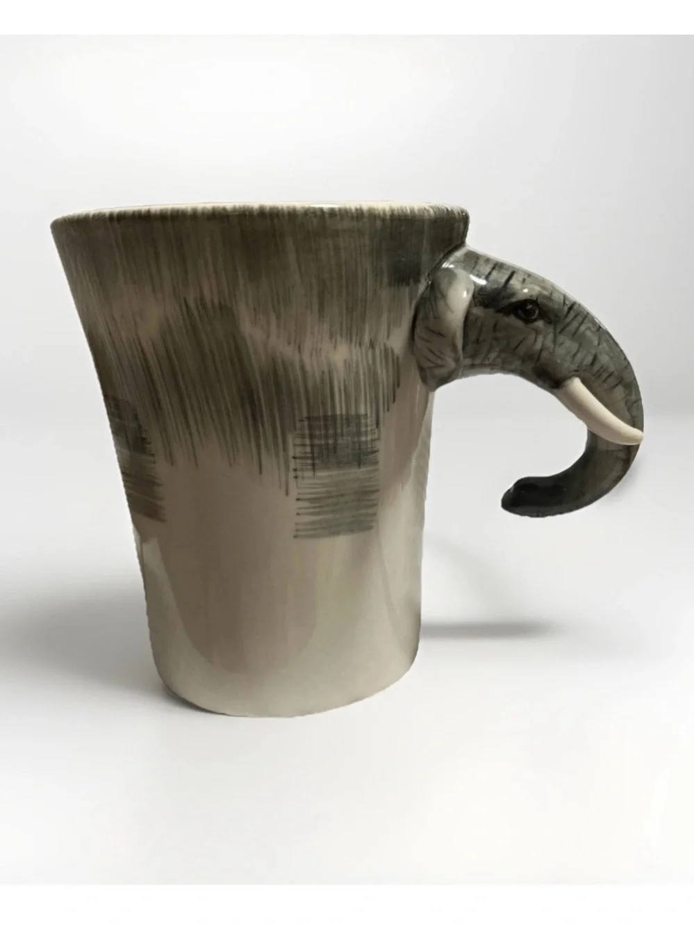 Elephant-Handle Ceramic Art Mug in Gray and Cream
